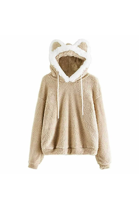 Womens Sweaters , Ladies Fashion Casual Winter Solid Color Hooded Ears Loose Casual Plush Sweater Top