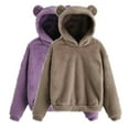 thumbnail image 1 of Awdenio Womens Sweaters , Ladies Fashion Casual Winter Solid Color Hooded Ears Loose Plush 2-piece Set Christmas, 1 of 2