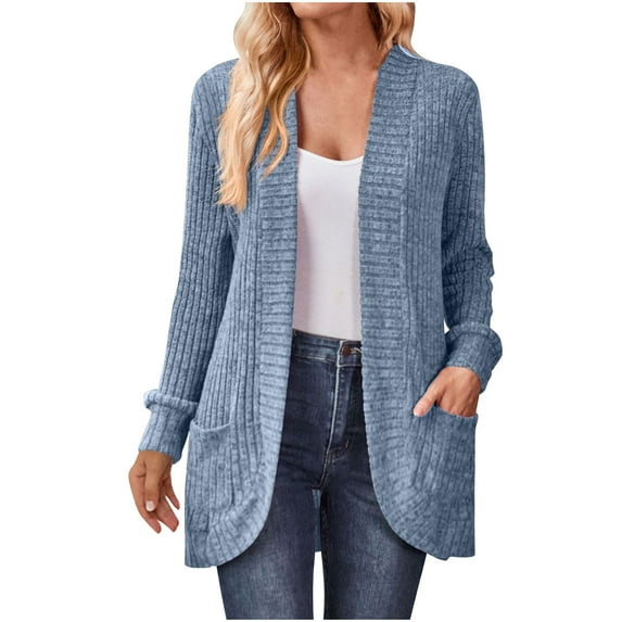 Awdenio Womens Sweaters , Women's Casual Solid Long Cardigan Outwear Casual With Pocket Tops