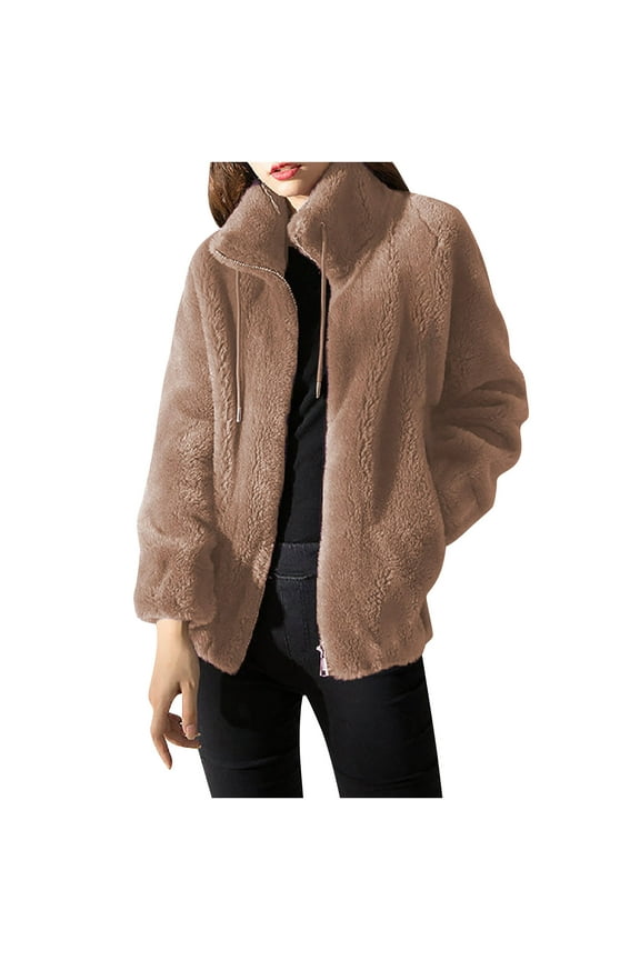 Womens Sweaters , Women's Fashion Plush And Thick Standing Collar Warm Cardigan Zipper Fleece Tops Sweater Jacket