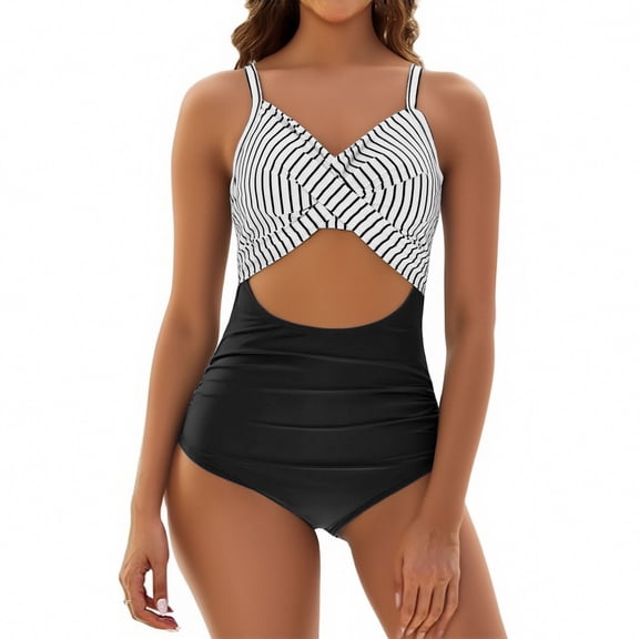 Awdenio Bikini Sets for Women One Piece Swimsuits Tummy Control Cutout High Waisted Bathing Suit Wrap Tie Back Swimsuit