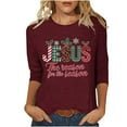thumbnail image 1 of KIHOUT Womens Tops Long Sleeve Juniors Fashion Christmas Printing Loose T-shirt 3/4 Sleeves Blouse Round Neck Casual Tops, 1 of 4