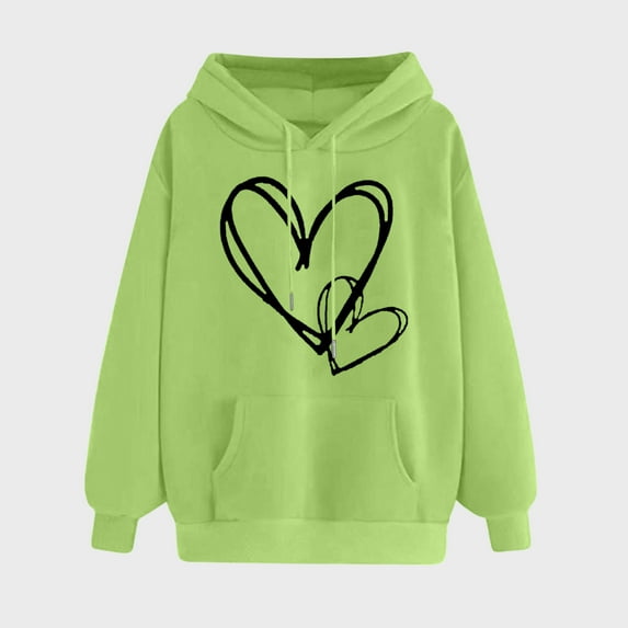 Awdenio Womens Tops Loose Fit Long Sleeve Love Print Drawstring Hooded with Pocket Valentine's Day ,Size S