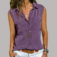 thumbnail image 1 of Awdenio Womens Tops , Women Casual Solid Sleeveless Turn Down Collar Pockets Buttons Shirt Tops, 1 of 3