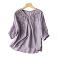 thumbnail image 1 of Awdenio Spring Tops for Women Floral Embroidered Casual Flowy Work Shirts Short Sleeve Button Loose Fit Blouse, 1 of 7