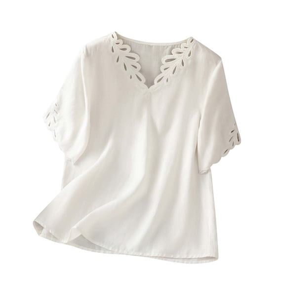 Awdenio Womens Tops V Neck Blouse 3/4 Bell Sleeve Loose Tops Casual Dressy Eyelet Shirts