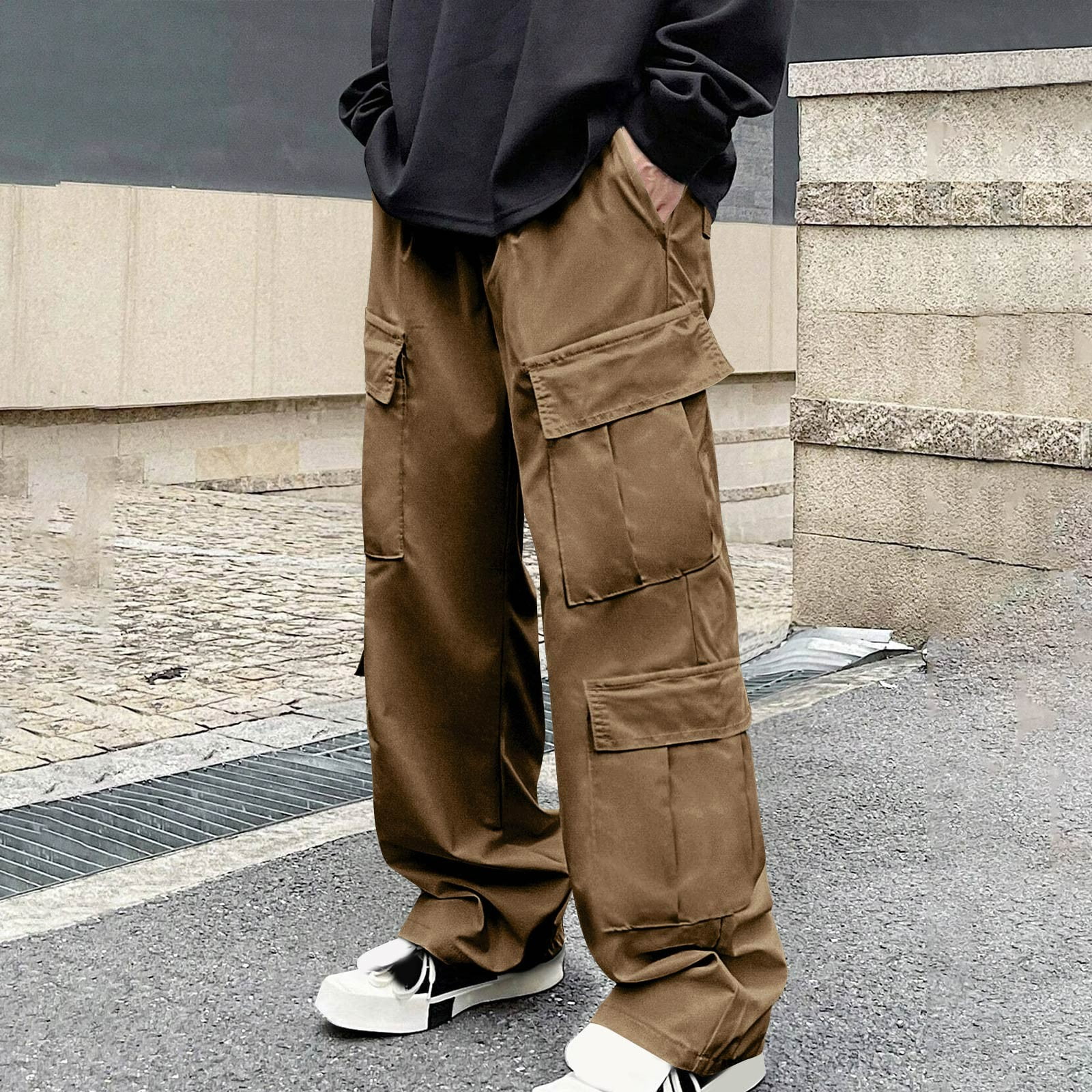 Awdenio Work Pants for Men Drawstring Elastic Waist Flap Pockets