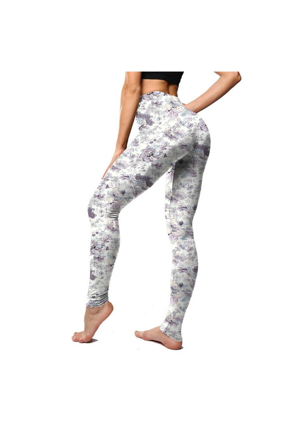 Awdenio Yoga Pants Women's Classic Retro Color Floral Graffiti Print Leggings