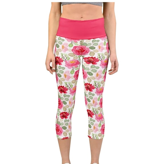 Awdenio Yoga Pants Women's Fashion Casual Spring And Summer Floral Printing Yoga Capris Pants