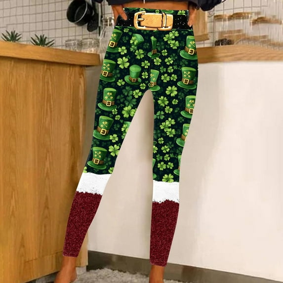 Awdenio Yoga Pants for Women Plus Size St. Patrick's Day Leggings for Women High Waist Stretchy Elastic Leggings Pants