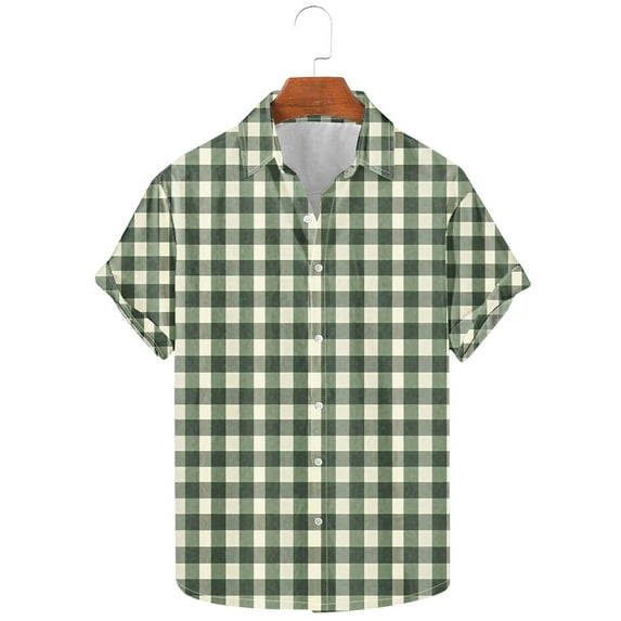 Awdenio t Shirts for Man Plaid Short Sleeve Button Down ShirtsPolyester Regular Fit Casual Gingham Shirts