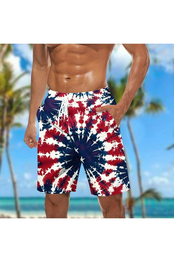 Awdneio Mens Athletic Shorts 4th of July Board Shorts American Flag Shorts with Pockets Swim Trunks Suit
