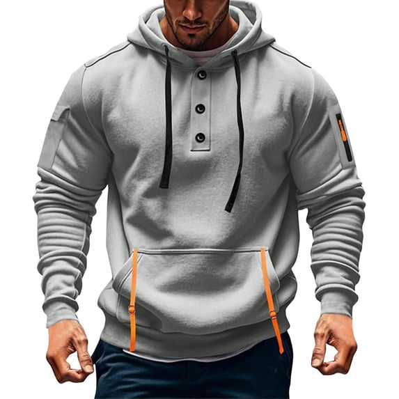 Awdneio Mens Hoodies Button Up Hoodie Vintage Comfy Tactical Hoodies with Zipper Pockets Casual Full Zip Long Sleeve Hooded Jacket