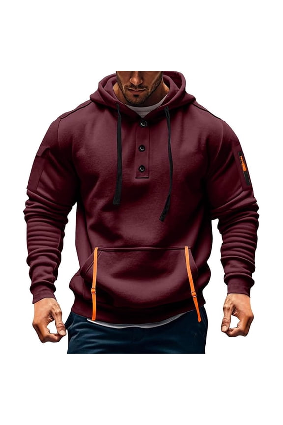 Awdneio Mens Hoodies Button Up Hoodie Vintage Comfy Tactical Hoodies with Zipper Pockets Casual Full Zip Long Sleeve Hooded Jacket