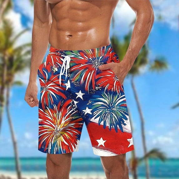Awdneio Swim Trunks for Men 4th of July Board Shorts American Flag Shorts with Pockets Swim Trunks Suit