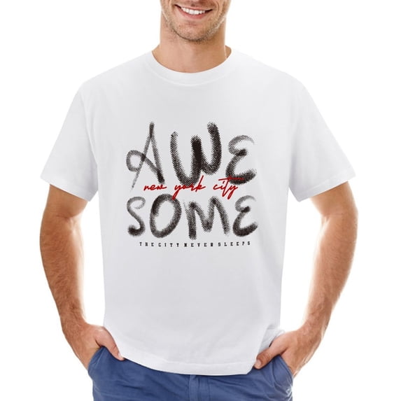Awe Some Men’s Graphic T-shirt Vintage Short Sleeve Sport Tee White 5XL