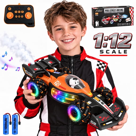 1/18 Scale RC Drift Car with Gyro Stabilization & Flip-Up Headlight, 2 ...