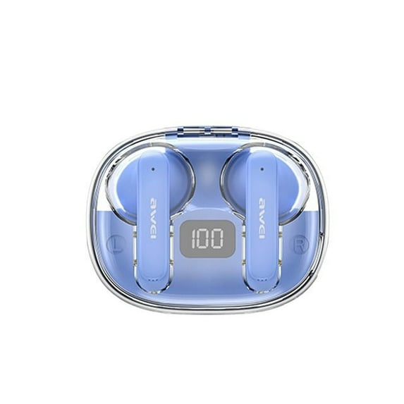 Awei T86 ENC Noise Canceling Earphones Wireless Bluetooth Earbuds HiFi Stereo Headphones with Digital Display Charging Case Blue