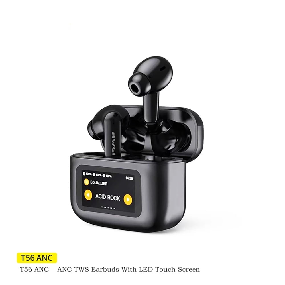 Awei Wireless Bluetooth Headphone ANC TWS Earphones LED Touchscreen Visible Active Noise Cancellation Earphone Sport Earbuds