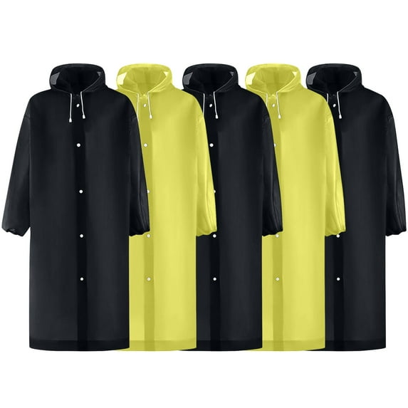 Awenio Rain Coats for Men Rain Ponchos for Adults Portable Reusable Raincoat 5 Pack with Drawstring Hood Stay Dry in Style