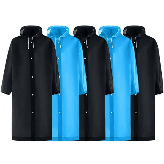 Awenio Rain Coats for Men Rain Ponchos for Adults Portable Reusable Raincoat 5 Pack with Drawstring Hood Stay Dry in Style