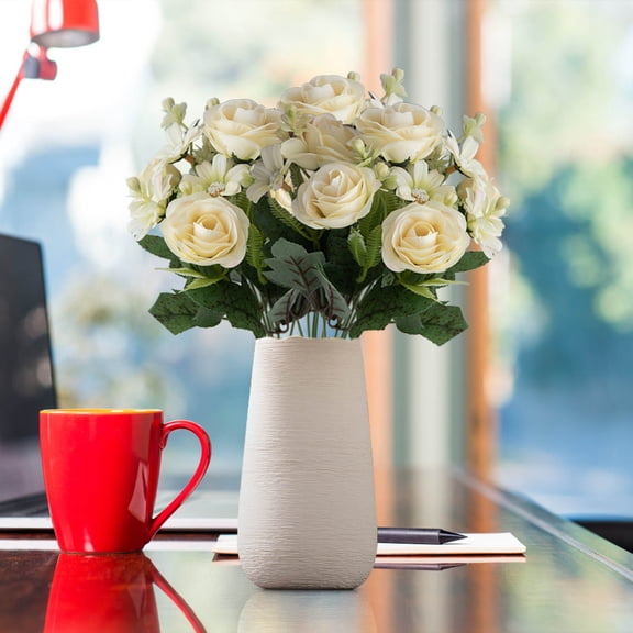 Awepensk 1pc Artificial Rose Flowers Fake Real Touch Rose Bouquet for Bride Bridesmaid Centerpieces Floral Arrangement Home Decoration (Yellow 10.4"x4.3")