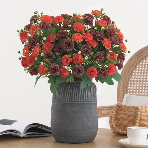 HCBY Artificia Small Carnation flowers Faux Hydrangea Bouquetfor Front Door Garden Planter Patio Balcony Yard Home Indoor (Maroon 11.4")