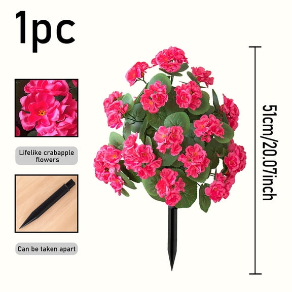 Awepensk Artificial Crabapple Flowers Fake Pansy Flowers Faux Silk begonia Flowers with Ground Spikes for Outside Planter Front Door Porch Yard Patio Window Box Home Decor (Hot Pink 20")