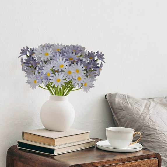 HCBY Artificial Silk Daisy Flowers Fake chrysanthemum flowers with Greenery Shrubs Plants Arrangements for Home Garden Wedding Centerpieces Tables Decorations (Light Blue 10.6"x5.5")