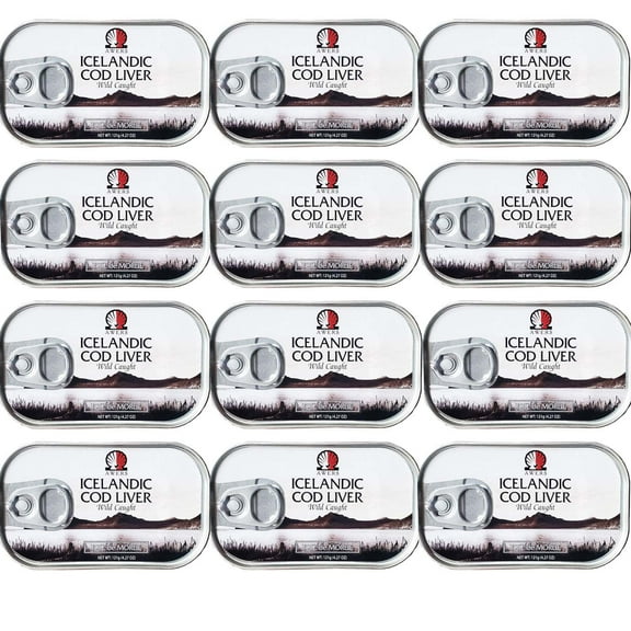 Awers Icelandic Wild-Caught Cod Liver - Gourmet Seafood Delicacy - Bundle of 12 Cans (4.3 Oz / 121 Gr Each) - Product of Iceland