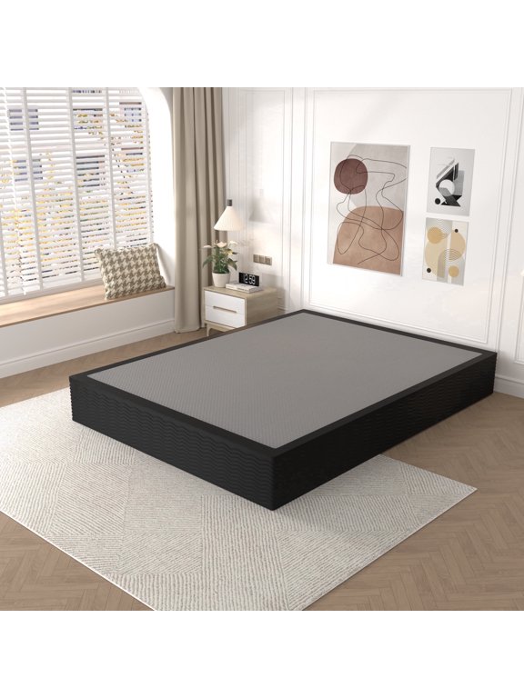 10 inch Full Size Box Spring, Heavy Duty Metal Mattress Foundation with Fabric Cover, Noise-Free, Easy Assembly, Black