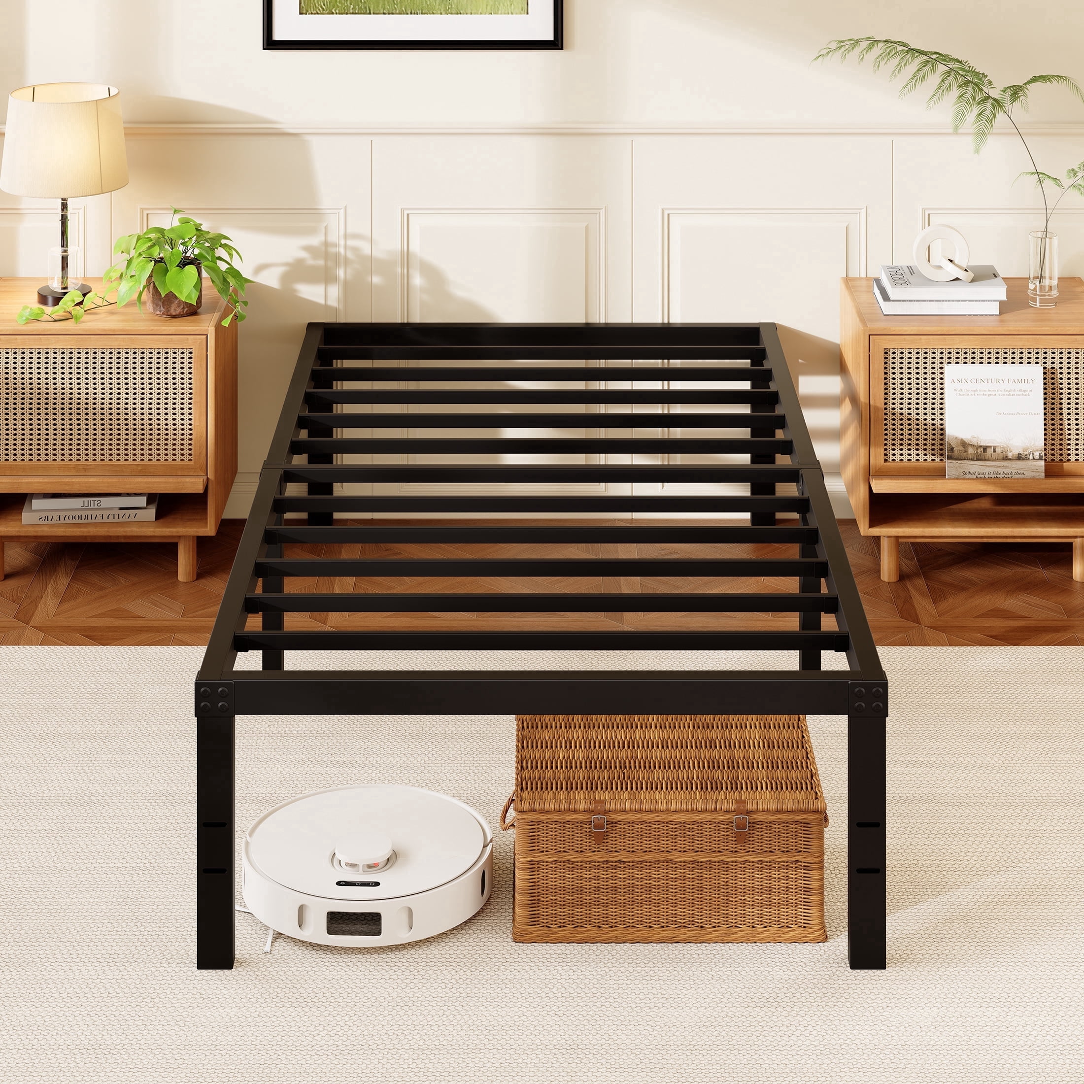 Awesofurni 18" Twin-XL Bed Frame, Heavy Duty Platform Bed Frame with Storage Space, Noise Free Steel Slat Support, No Box Spring Needed, Easy Assembly