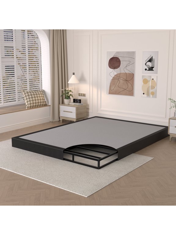 5 inch Full Size Box Spring, Heavy-Duty Metal Mattress Foundation with Fabric Cover, Noise-Free, Easy Assembly, Black