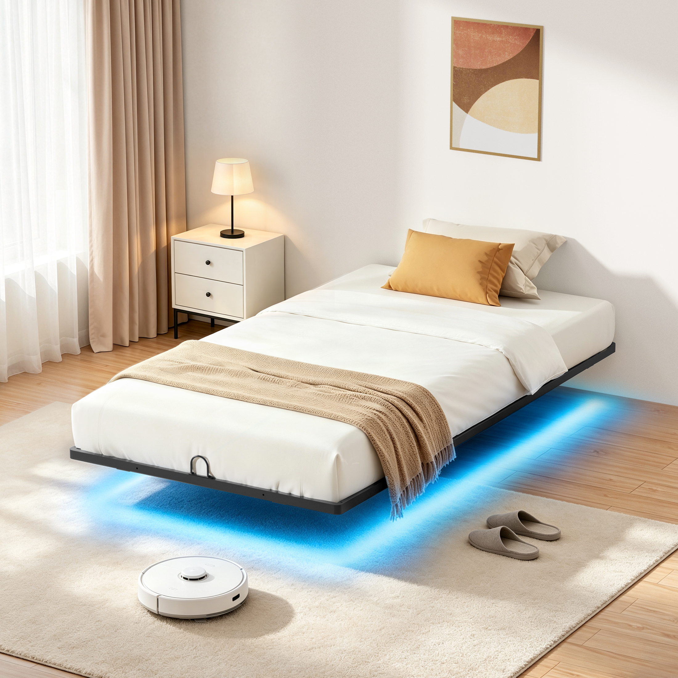 Awesofurni Floating Bed Frame Twin XL with Smart LED Lights, Modern Heavy Duty Metal Platform Bed Frame, No Box Spring Needed, Noise-Free