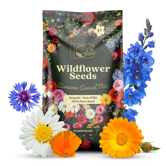 Awesome Annual Wildflower Seeds 1oz Packet (15,000+ Seeds, Covers 100 Sq Ft) | 18 Easy-Grow Flower Varieties | Organic, Non-GMO | Fast Blooming Garden Mix for Bees, Butterflies & Pollinators