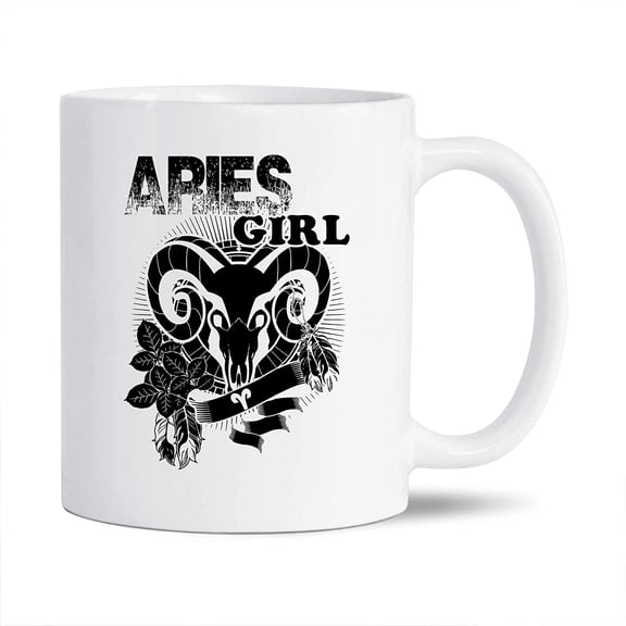 Awesome Aries Decorative Mug, Aries Girl Pottery Teacup, Unique Aries Coffee Mug, Aries White Ceramic Tea Mug, Aries Mug Cup 11 Oz.