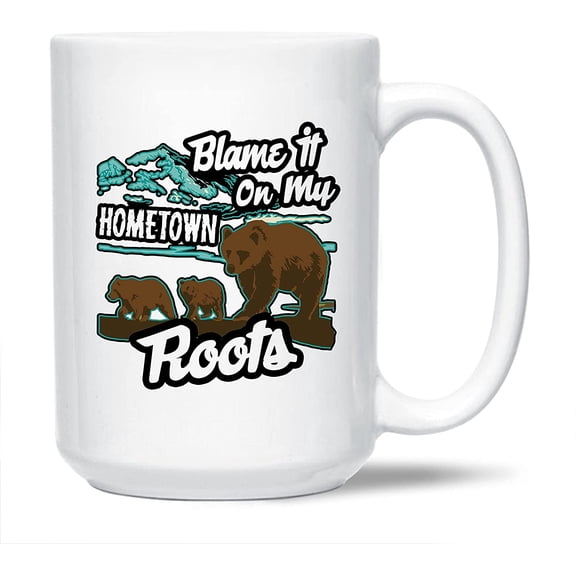 Awesome Blame It On My Hometown Roots Pottery Coffee Mug, Alaska Tea Mug, Alaska Cup Gift Ideas For Men / Women, Alaska White Ceramic Teacup 15 Oz.
