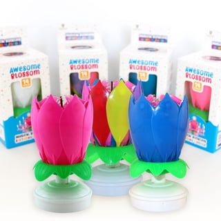 3pk Awesome Blossom - 14 Candle Musical Lotus Flower Birthday Candle that Opens, Spins and Plays Happy Birthday (3 pack, Mixed)