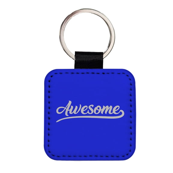 Awesome Blue Faux Leather Square Keychain