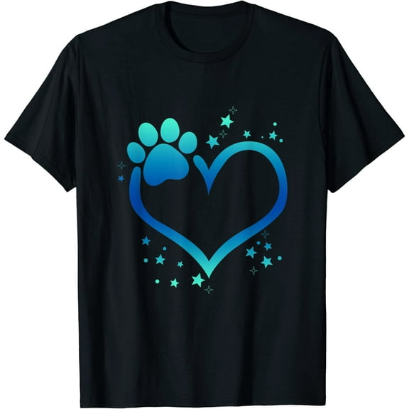 Awesome Blue Paw Print Heart Shirt Dog Cat Animal Lovers T-Shirt