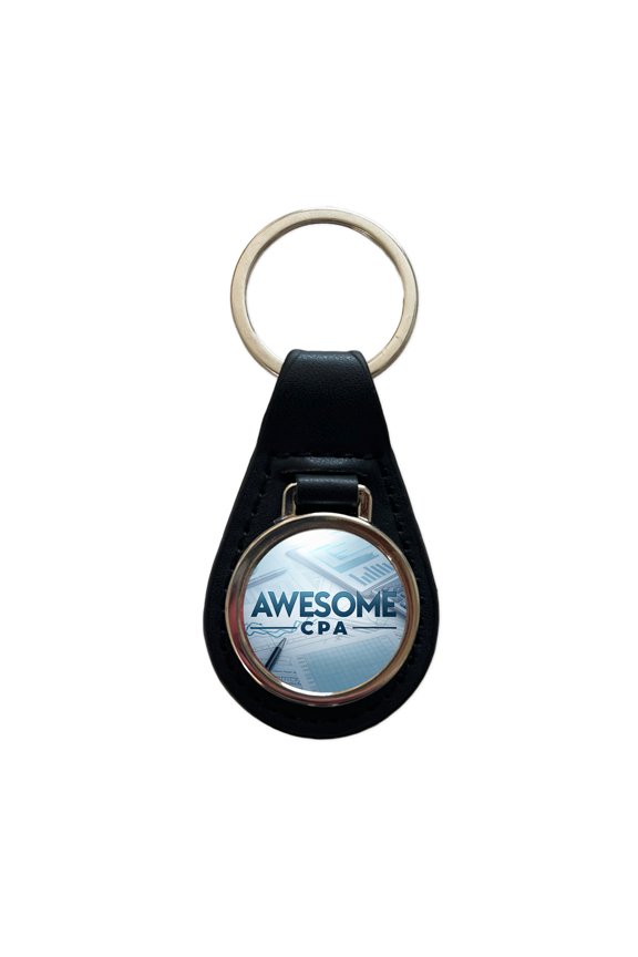 Awesome CPA Inspirational Metal Black Leather Keychain