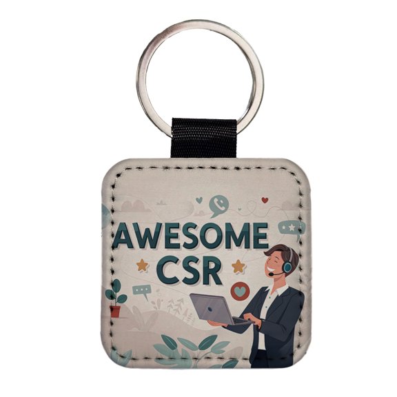 Awesome CSR Customer Service Rep Inspirational Faux Leather Square Keychain