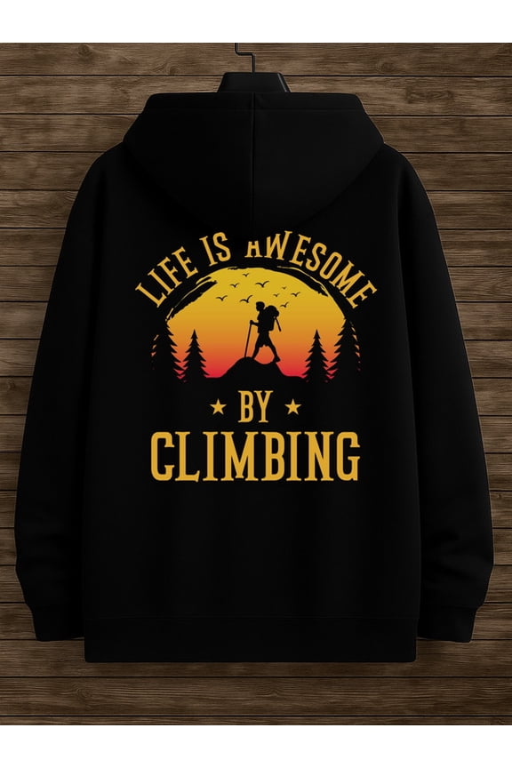Awesome Climbing sweatshirt Camping men graphic hoodies black Casual Classic Design Pullover Hooded Sweatshirt Streetwear For Winter Fall, As Gift funny guys Retro Unisex hoodie