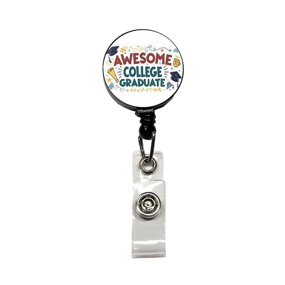 Awesome College Graduate Graduation Inspirational Retractable Reel ID Badge Key Card Name Tag Holder with Clip