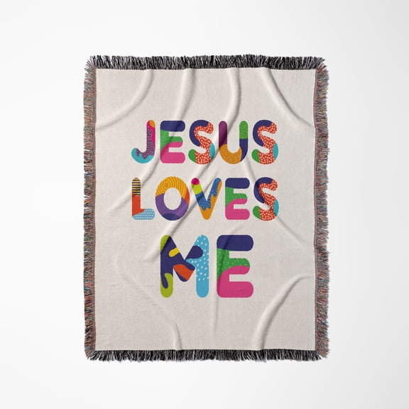 Awesome Colorful Text Jesus Loves Me. An Inspirational Gift, Woven Blanket