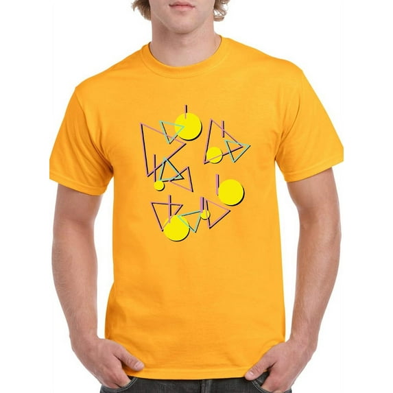 Awesome Combination Of 90's Geometric Figures Men Gold T-Shirt, Male x-Large