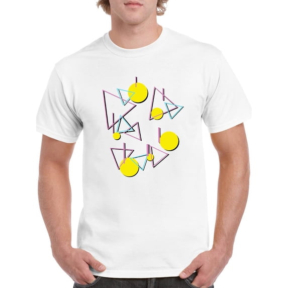 Awesome Combination Of 90's Geometric Figures Men White T-Shirt, Male XX-Large