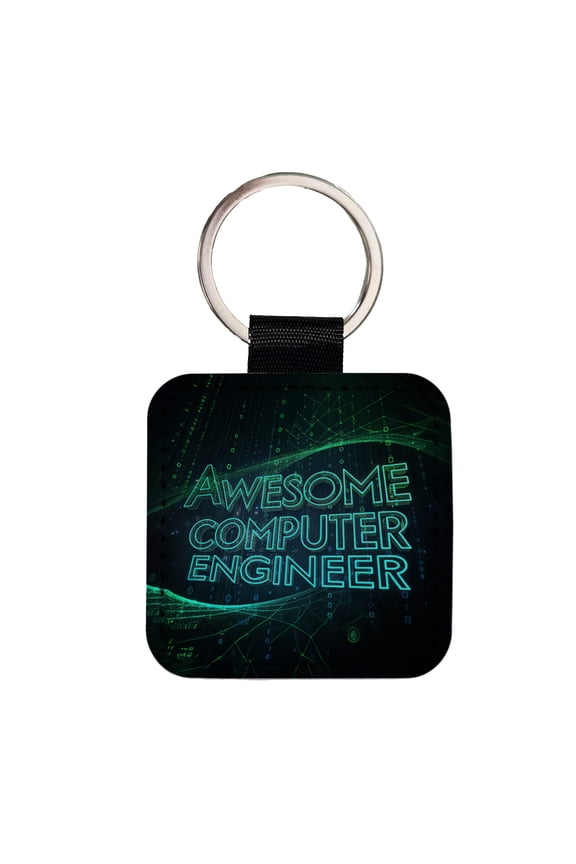 Awesome Computer Engineer Inspirational Faux Leather Square Keychain