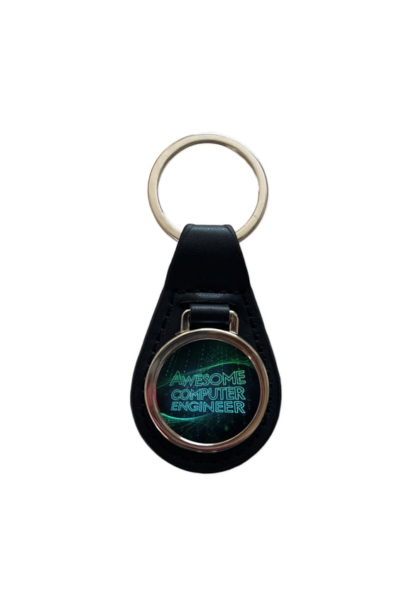 Awesome Computer Engineer Inspirational Metal Black Leather Keychain