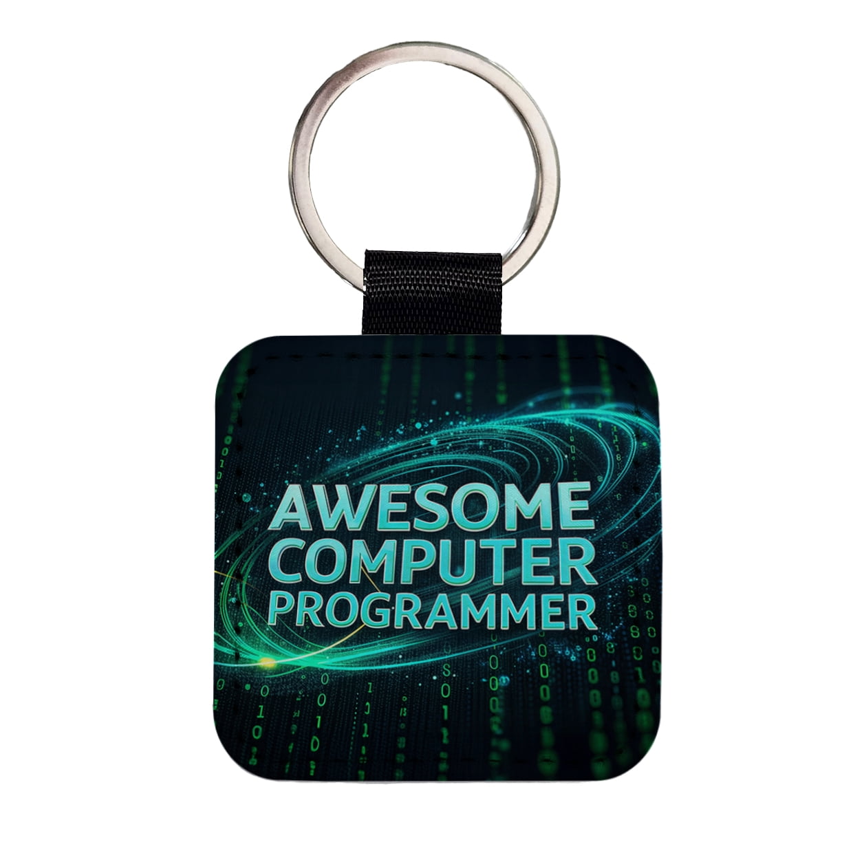 Computer Logo Keychain Awesome Computer Programmer Inspirational Faux Leather Square Keychain ...